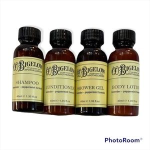 Lot (4) CO Bigelow Travel Toiletries Shampoo Conditioner Body Lotion Sho…